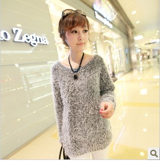 2012 o-neck long-sleeve knitted sweater ultra soft slim fluffy short design basic shirt female free shipping