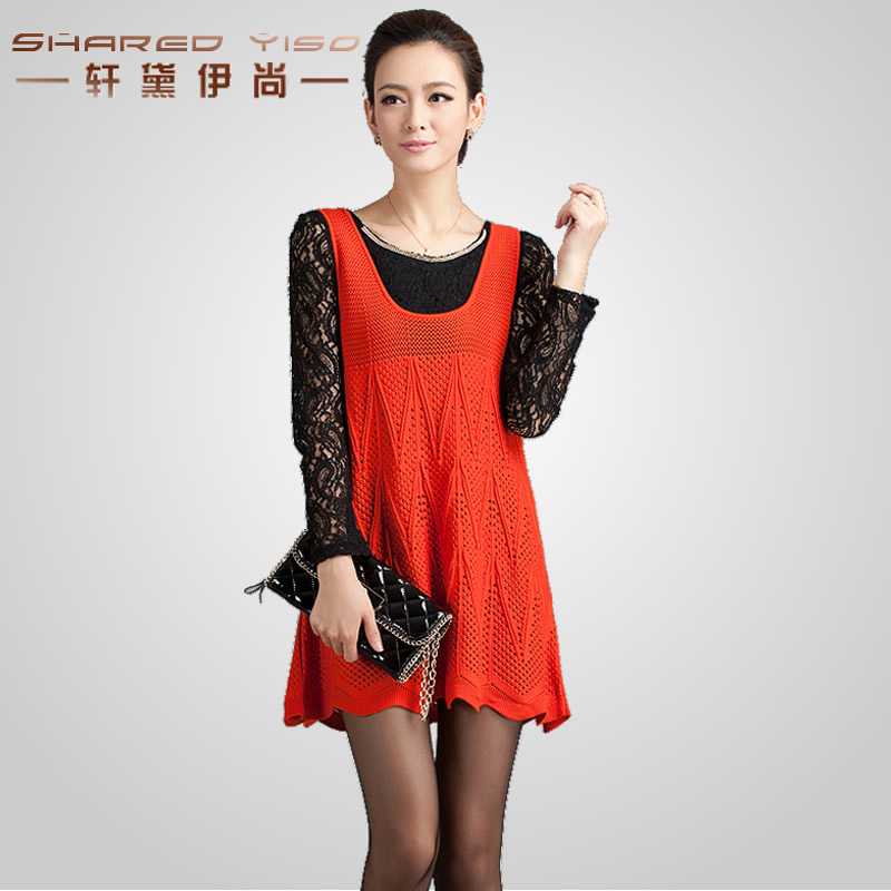 2012 o-neck medium-long knitted sweater women's autumn and winter one-piece dress