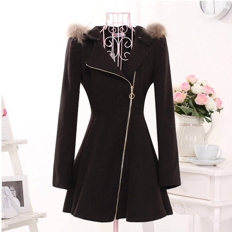 2012 oblique zipper maomao collar female with a hood fashion long-sleeve slim trench w105