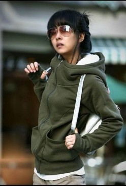 2012 ogue Zipper Hooded Army Green Coat free shipping