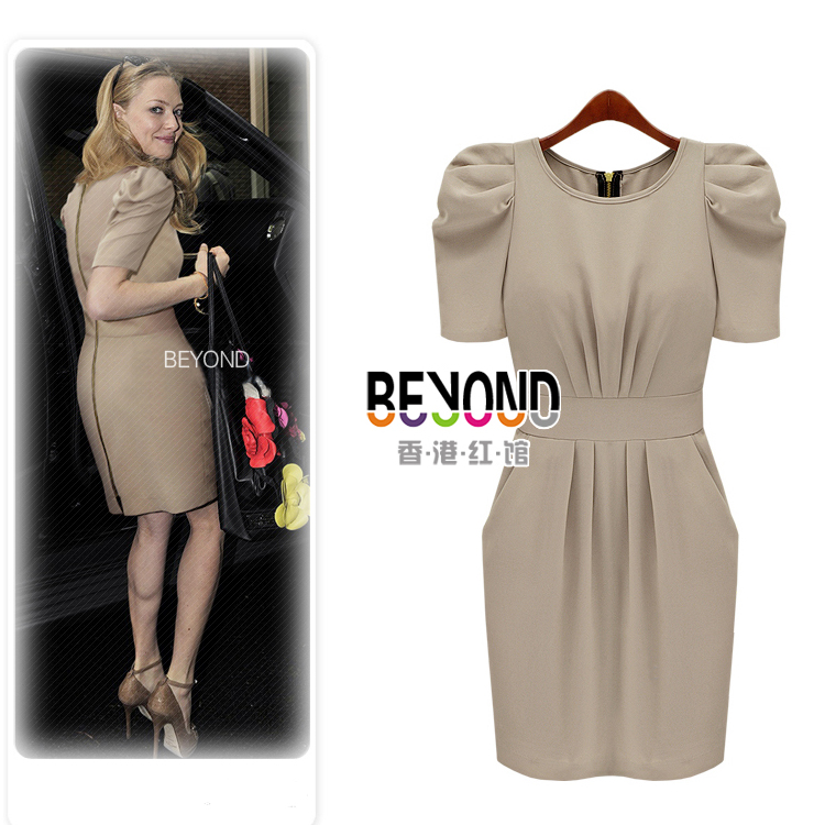 2012 OL outfit slim one-piece dress fashion slim thick half sleeve dress