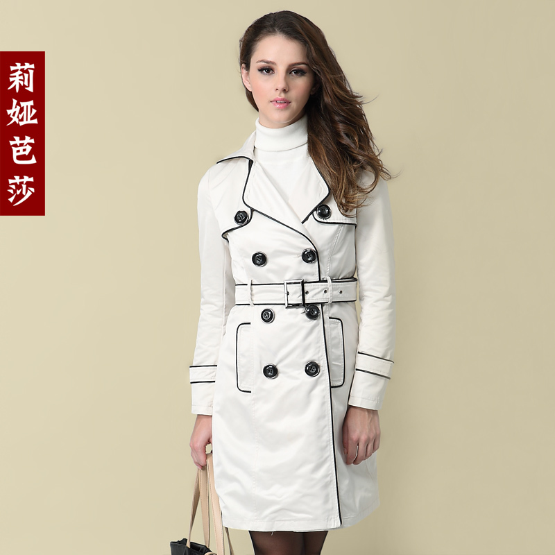 2012 ol slim turn-down collar long-sleeve women's trench double breasted long design autumn women's outerwear lf2205