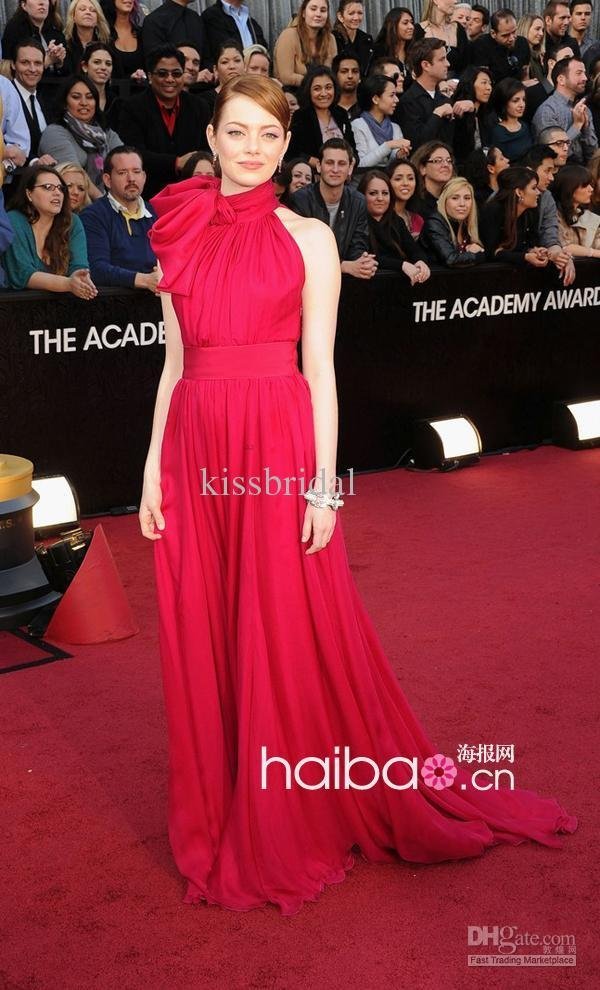 2012 Oscar Red High Collar Sleeveless Full Length Cheap Celebrity Dresses Emma Stone Gown