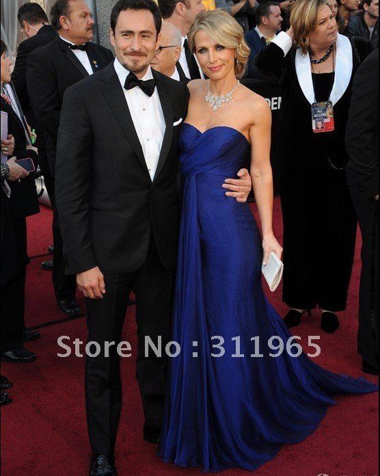 2012 Oscars Annual Academy Awards Royal Blue Strapless Floor Length Pleated Long Evening Celebrity Dresses Formal Gowns