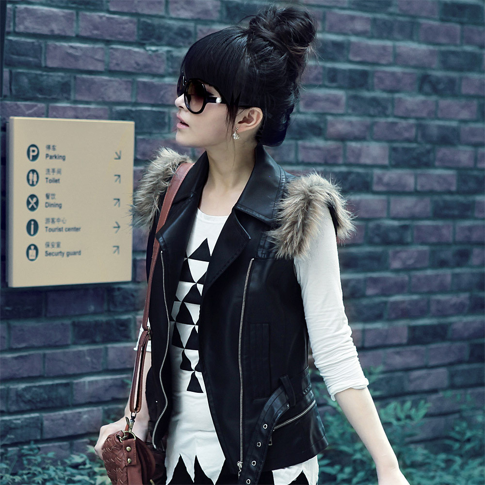 2012 outerwear motorcycle short design small leather clothing women's leather vest 1230 free shipping