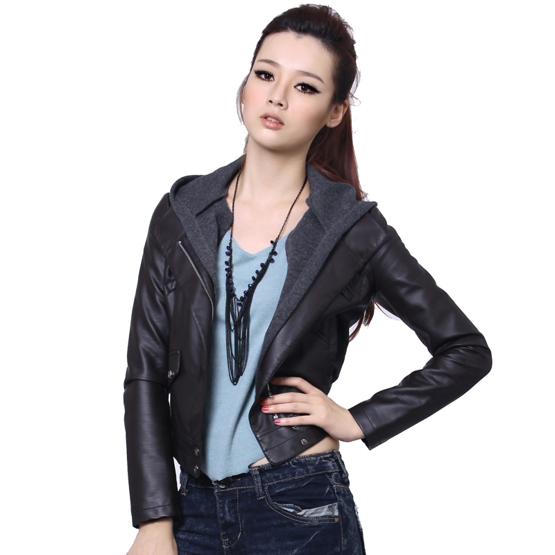 2012 outerwear slim short design small leather clothing with a hood women's 1161 free shipping