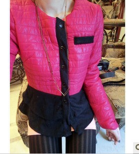 2012 padded patchwork sweep pocket short jacket wadded jacket cotton-padded jacket long-sleeve women's free shipping