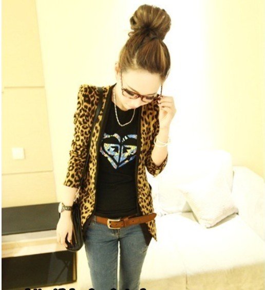 2012  pads suede fabric leopard print female suit  Outerwear Coats jacket S M L