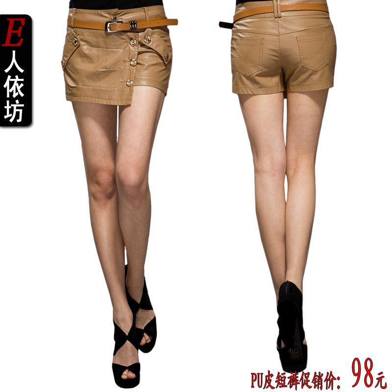 2012 pants PU fashion shorts female personality asymmetrical button leather shorts casual elegant trousers