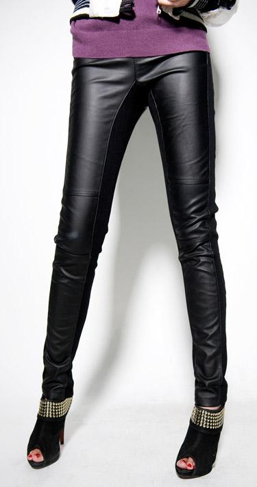 2012 pants thickening double faced thread faux leather patchwork personalized legging ankle length trousers