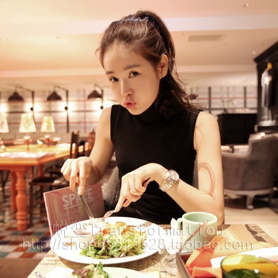 2012 partysu sleeveless turtleneck sweater solid color slim 100% cotton t-shirt female basic shirt