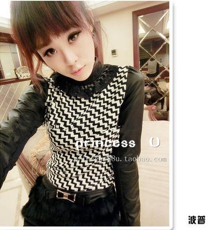 2012 patchwork leather lace gentle stand collar one-piece dress