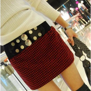 2012 personality autumn and winter woolen short skirt elastic rivets leather belt a-line skirt  10S