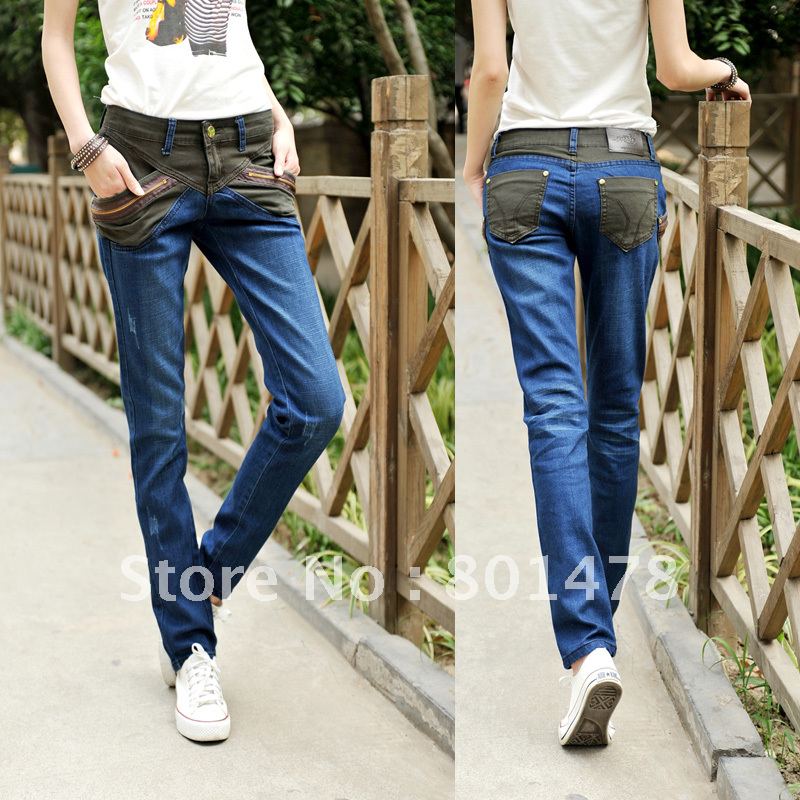 2012 personalized jeans women's colorant match skinny pants slim butt-lifting pencil pants autumn KW6173