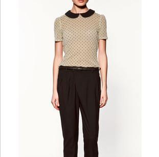 2012  peter pan collar patchwork polka dot chiffon short-sleeve shirt (support drop shipping)