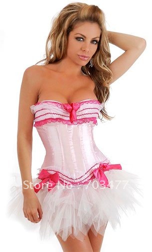 2012 Pink overbust lace fashion corset with mini dress,high quality, wholesale and tetailer, best service