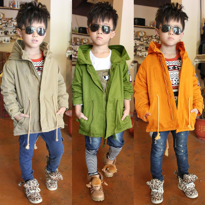 2012 ploughboys autumn child trench male female child baby outerwear double layer thickening 100% cotton lining
