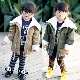 2012 ploughboys thickening wadded jacket large lapel berber fleece liner trench male female child clothing child outerwear