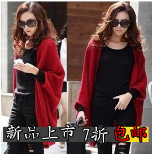2012 plus size clothing long design cape outerwear cashmere sweater cardigan batwing shirt air conditioning shirt