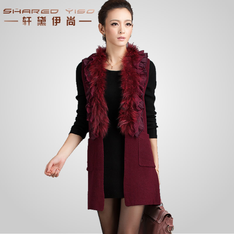 2012 plus size clothing raccoon fur sweater outerwear vest cardigan