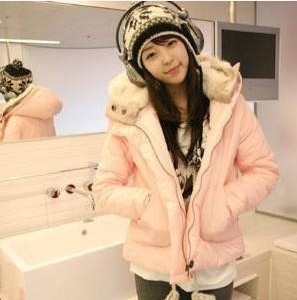 2012 plus size clothing thickening thermal with a hood cardigan wadded jacket fur collar pink cotton-padded jacket