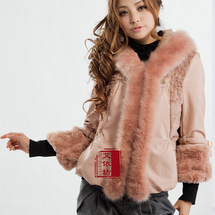 2012 plus size short design women's fur collar wadded jacket women's cotton-padded coat women's leather clothing