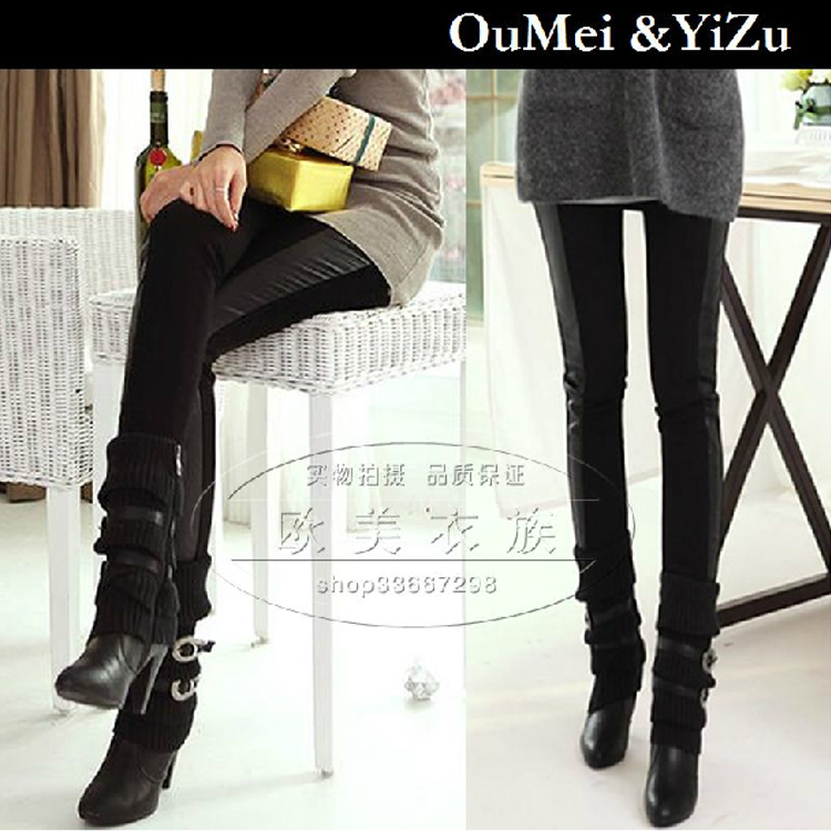 2012 plus velvet cotton leather personalized patchwork thermal thickening slim legging ankle length trousers
