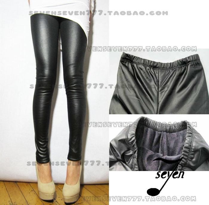2012 plus velvet thickening faux leather legging tight elastic warm pants plus size