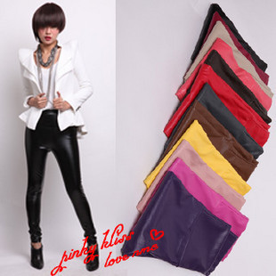 2012 plus velvet thickening high waist matte lengthen faux leather multicolour legging pants