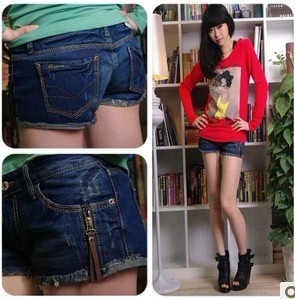 2012 pocket zipper slim all-match Women denim shorts 1008