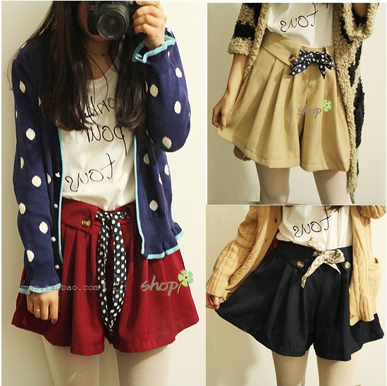 2012 polka dot lacing high waist culottes shorts