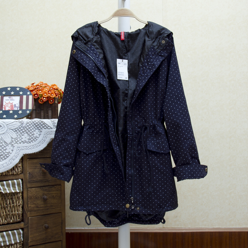 2012 polka dot with a hood long-sleeve trench female spring and autumn medium-long outerwear