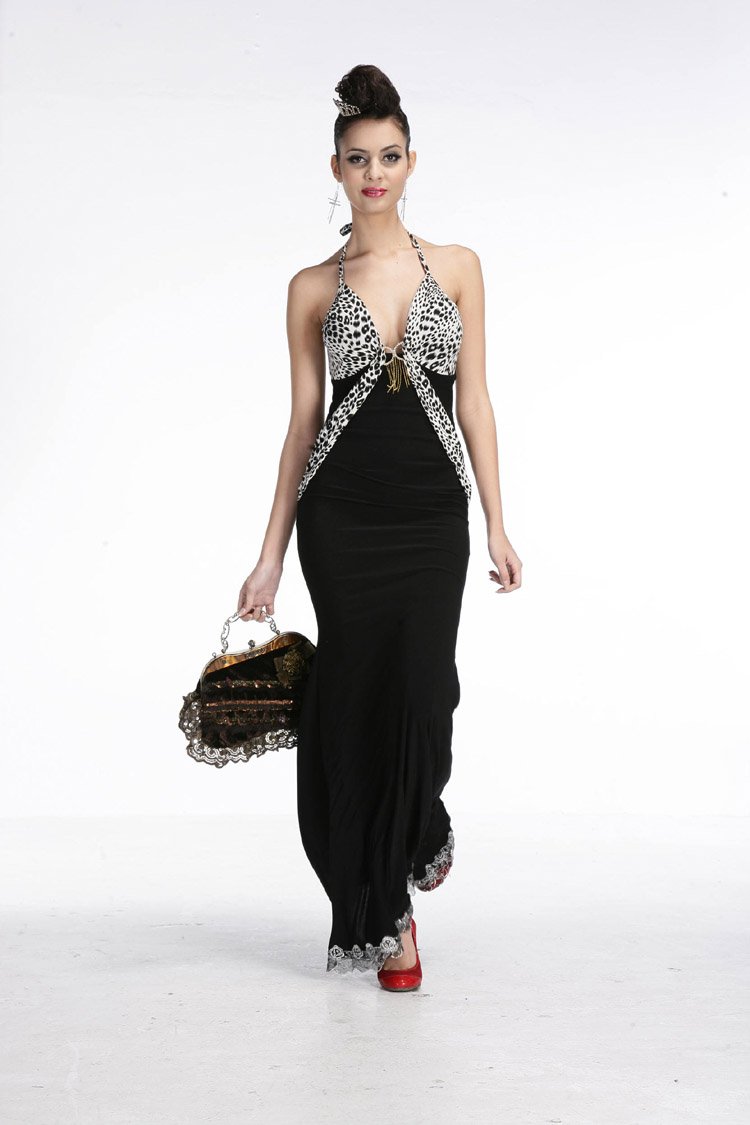 2012 popular Elegant Slim Leopard evening dress Halter long formal dress