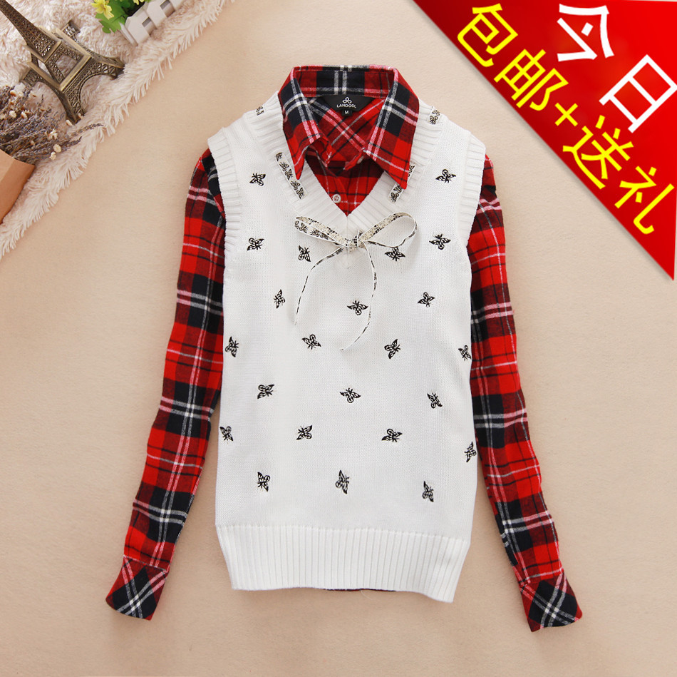 2012 preppy style bow V-neck slim female sweater wool waistcoat sweater vest