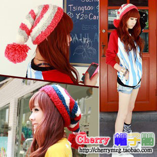 2012 preppy style stripe female knitted hat autumn and winter knitted cap christmas ear protector