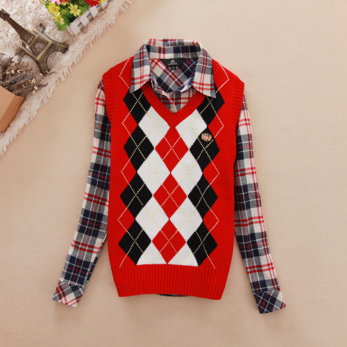 2012 preppy style Women 100% cotton V-neck small sweater vest