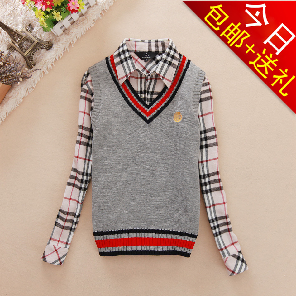 2012 preppy style women's V-neck solid color small sweater vest sweater small wool waistcoat