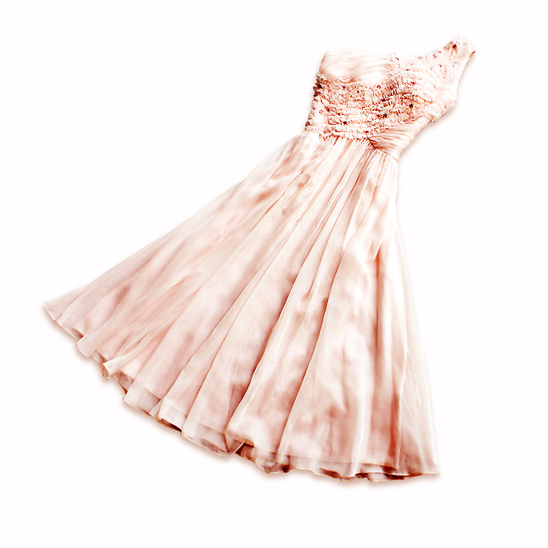 2012 pressure pleated one shoulder beading long design wedding dinner bride bridesmaid dress pink