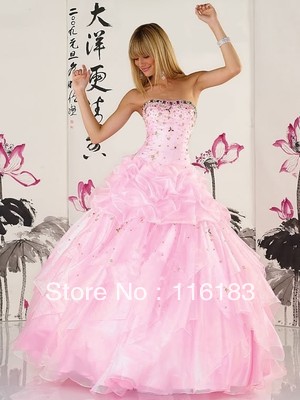 2012 Princess Ankle-length A-Line Pink Quinceanera Layered Wedding Party Ball Celebrity Dress  Dresses Evening Custom Size