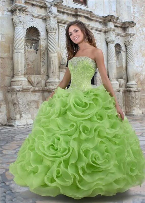 2012 Princess Green Strapless A-Line Quinceanera Bride Celebrity Ball Pageant Gown Homecoming Prom Wedding Dress Custom Size