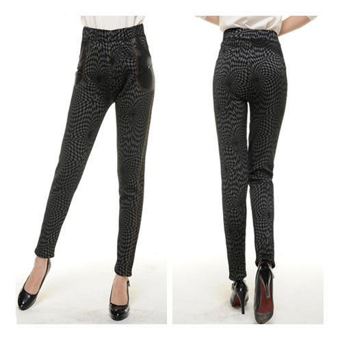 2012 print leopard print faux denim legging women's warm pants thick plus velvet