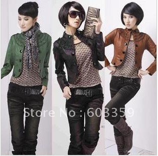 2012 PROMOTION&RETAIL women skinny PU leather Jacket,causal short outwear&coat,Asian:M-XL,4 colors,#1191