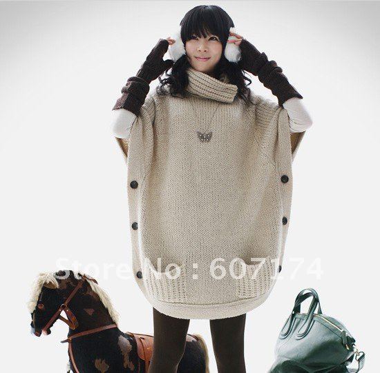 2012 PROMOTION Sweety ladies fashion Turtleneck Loosen sweater,casual Pullovers&cardigan,Gray/Beige,#1393