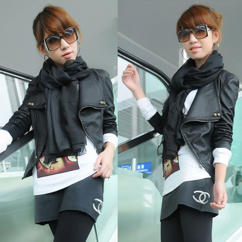 2012 PU autumn and winter outerwear motorcycle water wash women's short leather jacket slim leather design