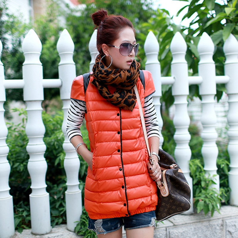 2012 PU down cotton medium-long vest,single breasted short sleeve slim thickening down vest.free shipping.