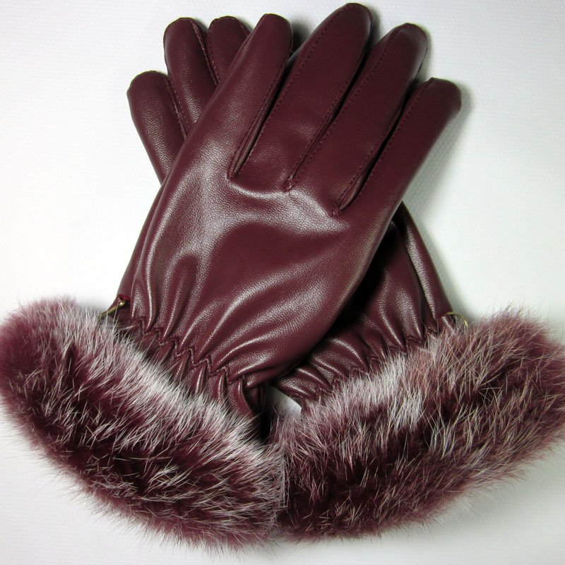 2012  PU leather gloves female warm winter fashion rabbit 's hair   LGPU002