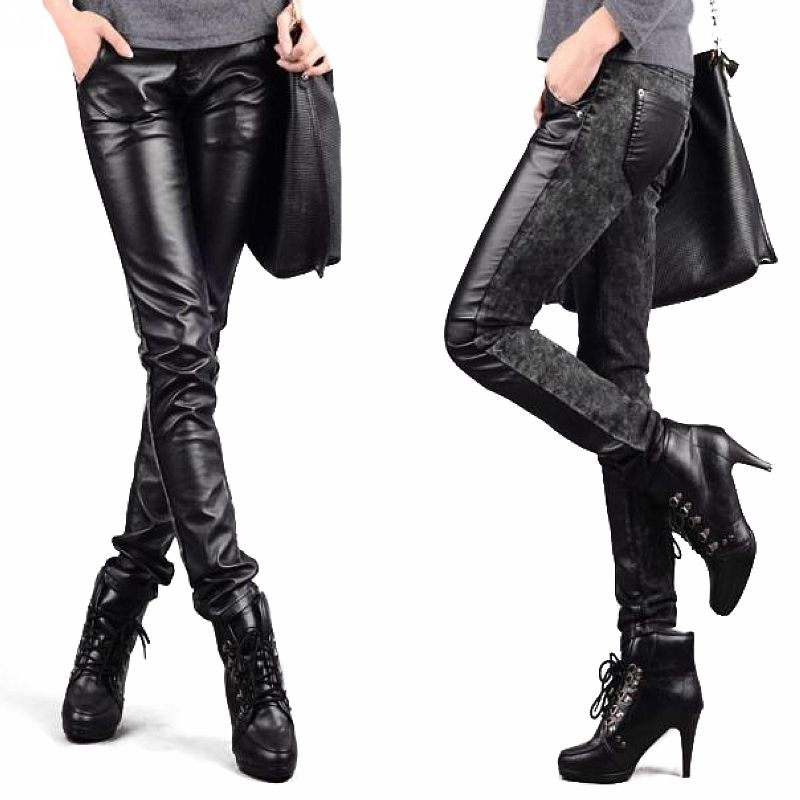 2012 PU pants female thickening plus velvet jeans pencil pants skinny pants