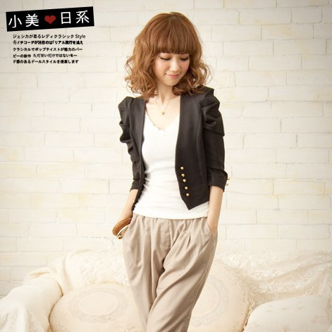 2012 puff sleeve long-sleeve cardigan blazer coat short jacket top female