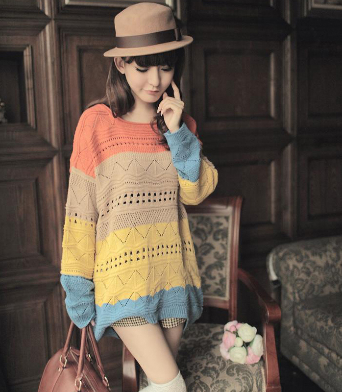 2012 pullover sweater women's colorant match empty thread sweater t2p35