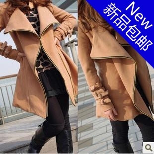 2012 punk women's camel trench woolen outerwear sheep trophonema wool coat hot-selling Free shipping